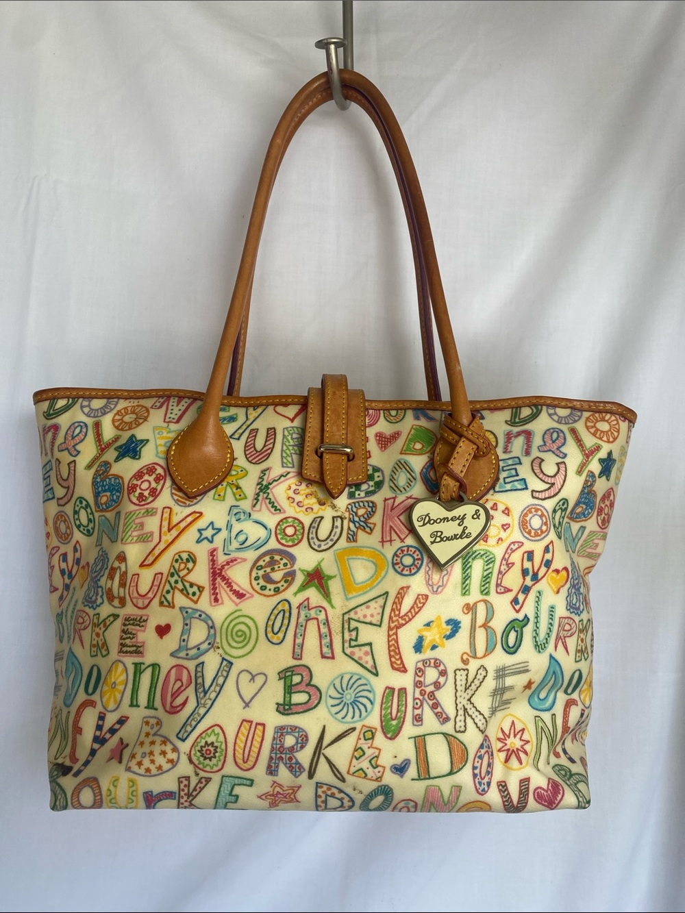 Dooney & Bourke Cindy Monogram Multicolor Printed Tote with Tan Trim